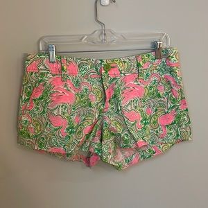 Lilly Pulitzer Walsh Shorts sz 6 VGUC print resort white hot wings flamingo